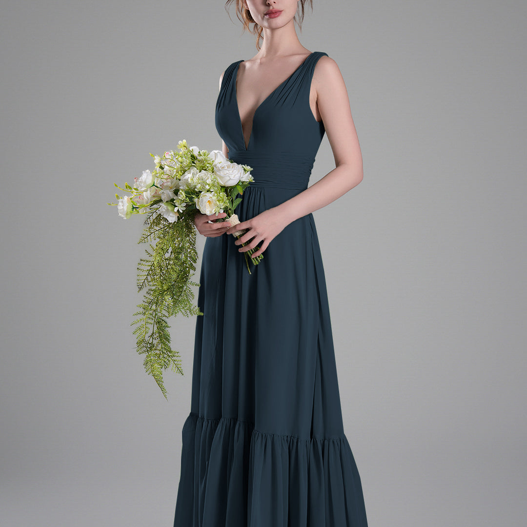 Sexy V-Neck Patchwork Chiffon Maxi Dress