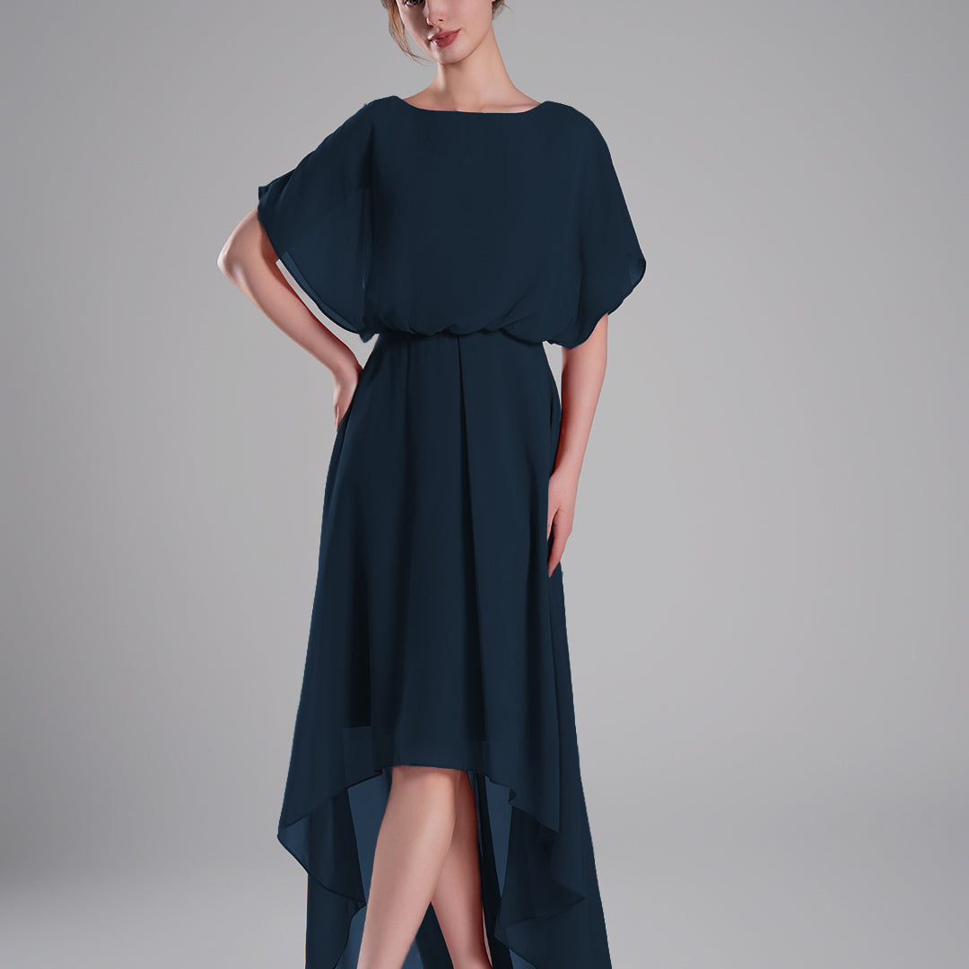 Boat Neck Open Back Flowing A-Line Dresses