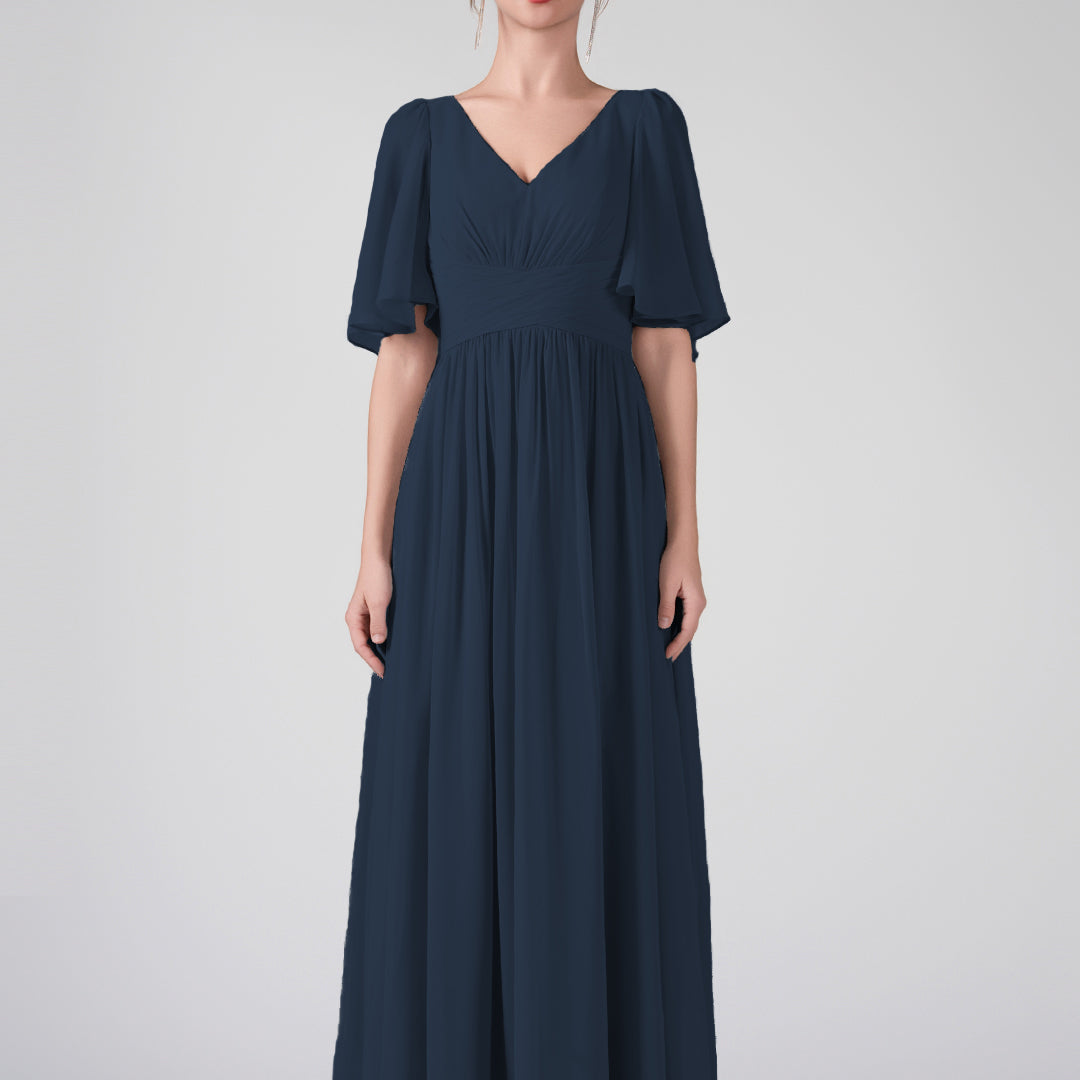 V-Neck Flowing Sleeves A-Line Ruffles Maxi Dresses