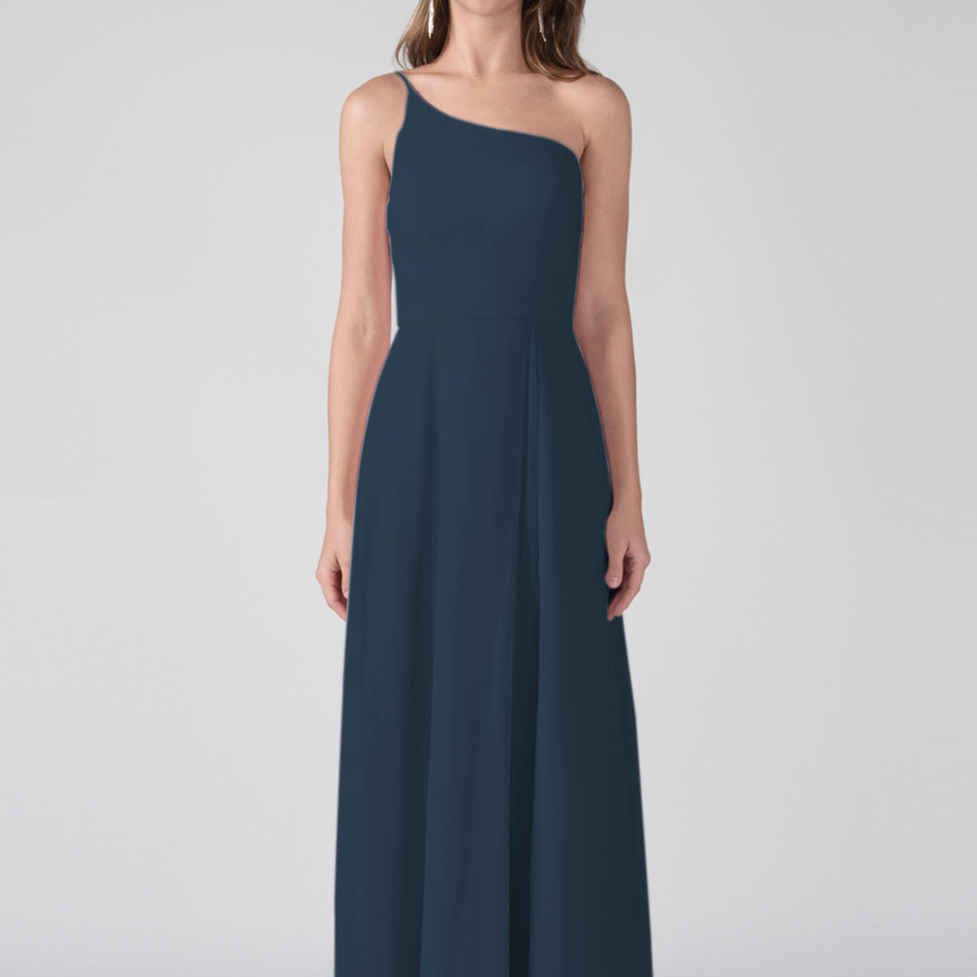 Robe trapèze asymétrique fendue sur le côté, longueur au sol