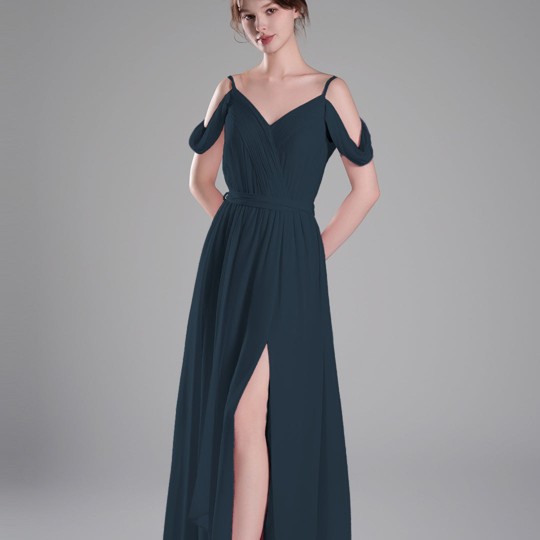 Off-Shoulder Adjustable Waist Tie Pleated Dresses