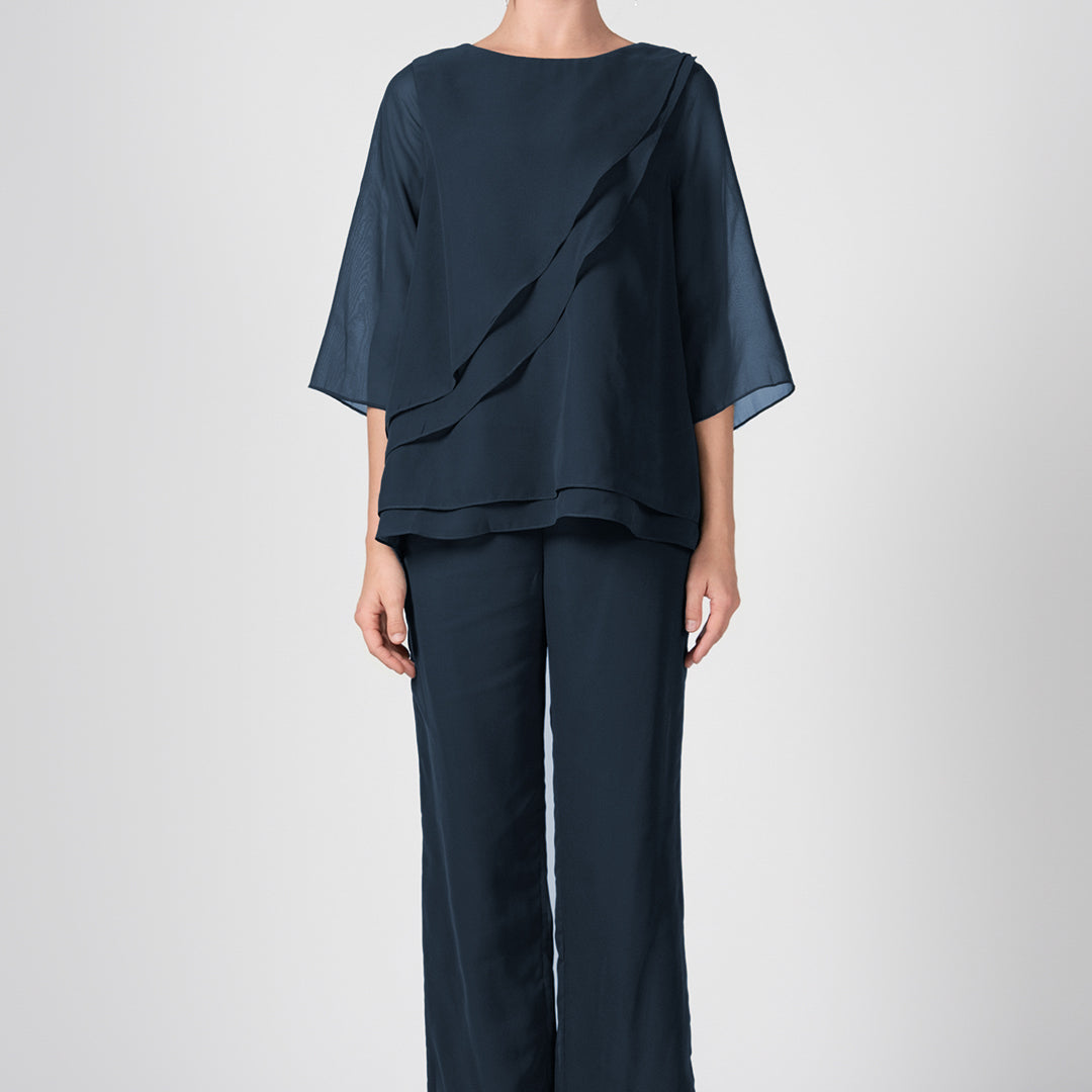 2-Piece Mother of the Bride Sheer Sleeve Pant Suits