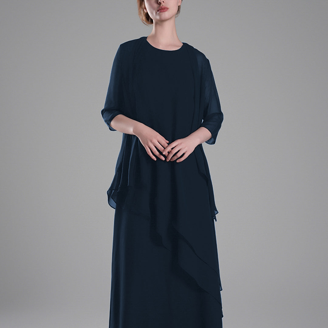 Classic Round Neck Sheer Sleeves Two-Piece Dresses