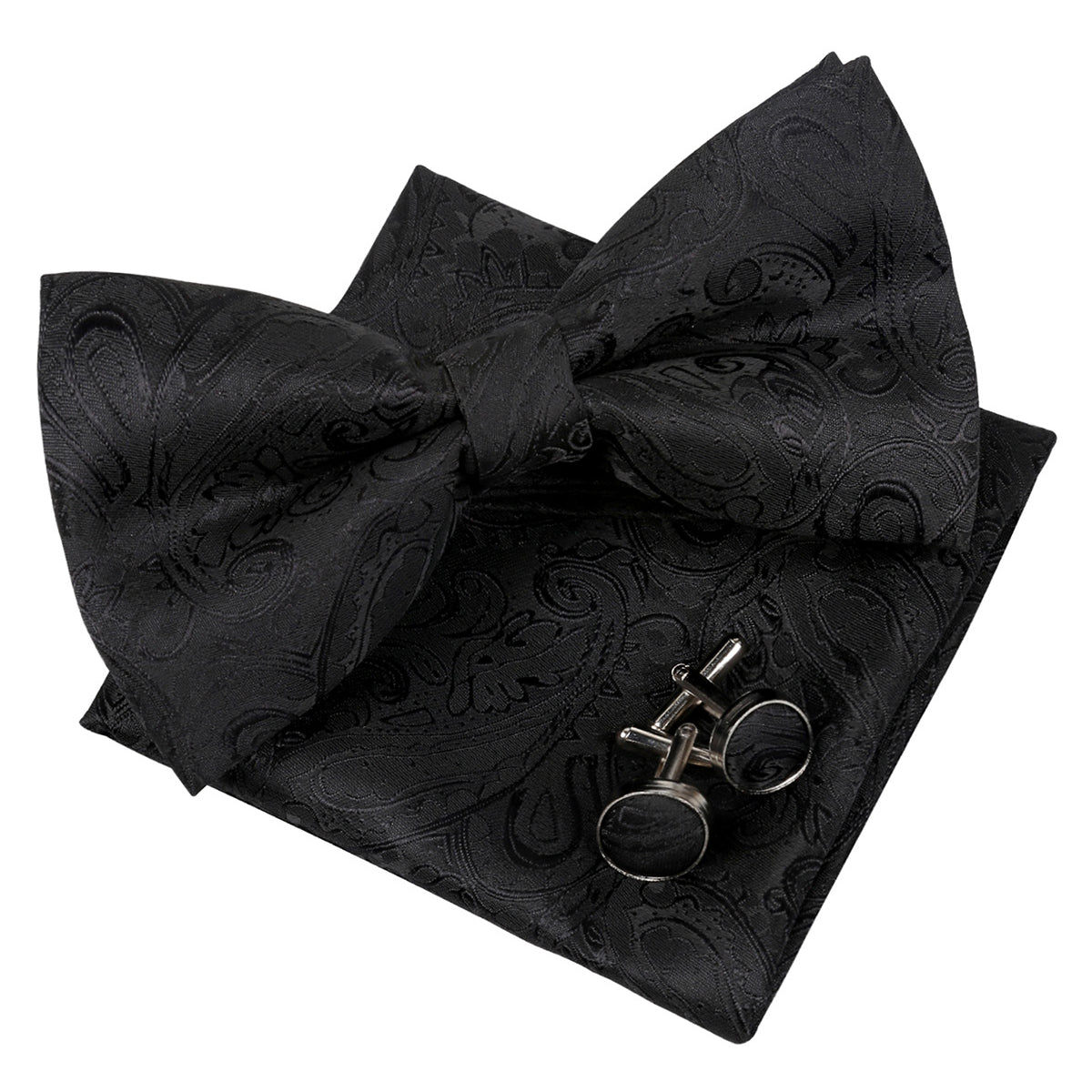Men's Paisley Pre-tied Bow Tie, Pocket Square and Cufflinks Set-048