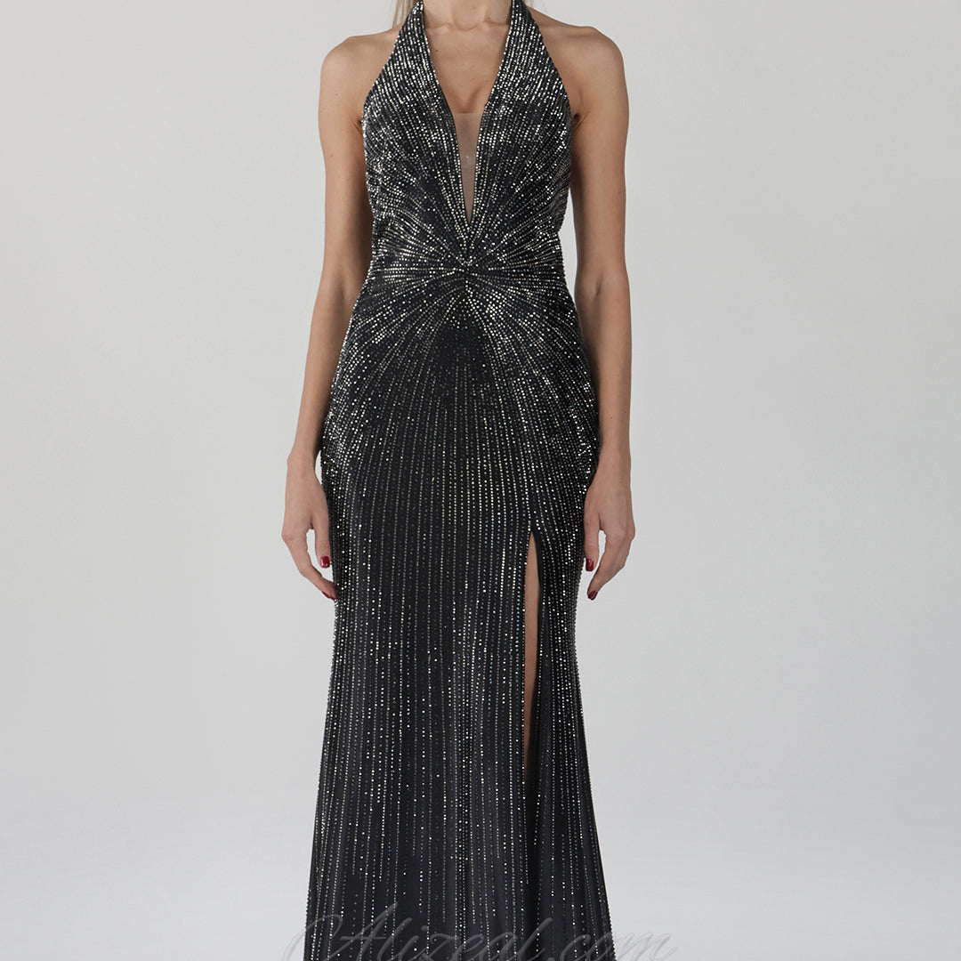 Halter Deep-V Neck Appliqued Line Sence Pleated Mermaid Dresses