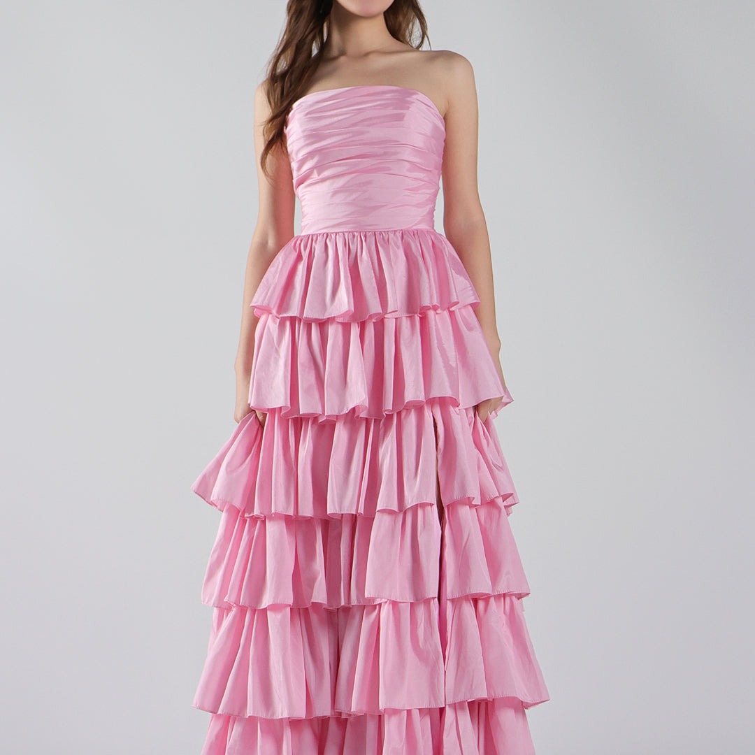 Strapless Bodice Multi-Tiered Hem Puffy Dresses