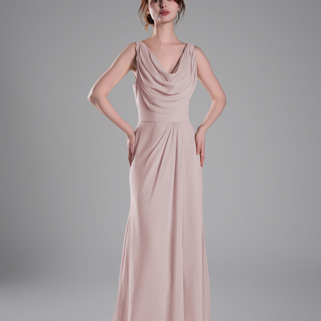 Cowl Neckline Fitted Bodice Asymmetrical Dresses