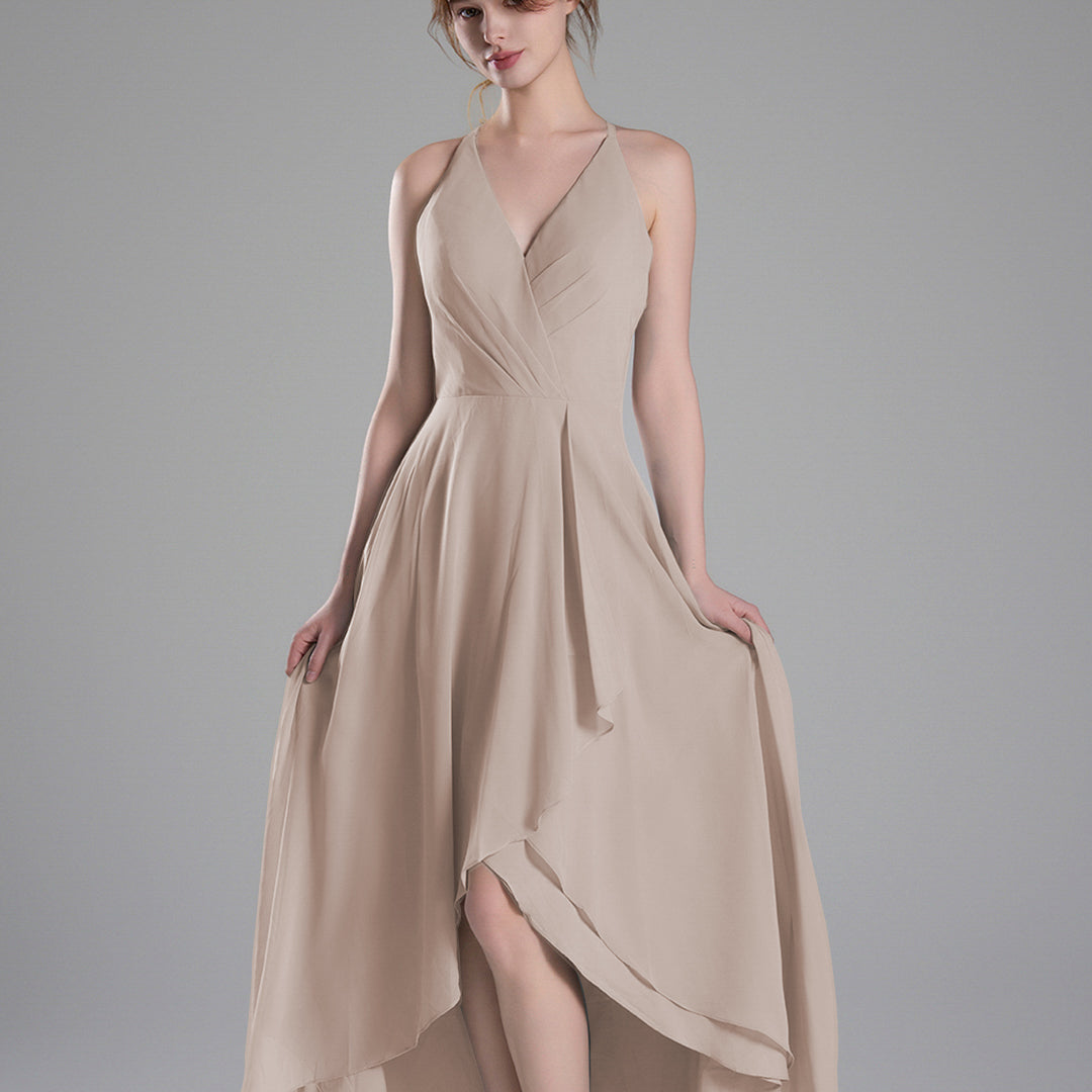 V-Neck Layered Drape Chiffon Maxi Dress
