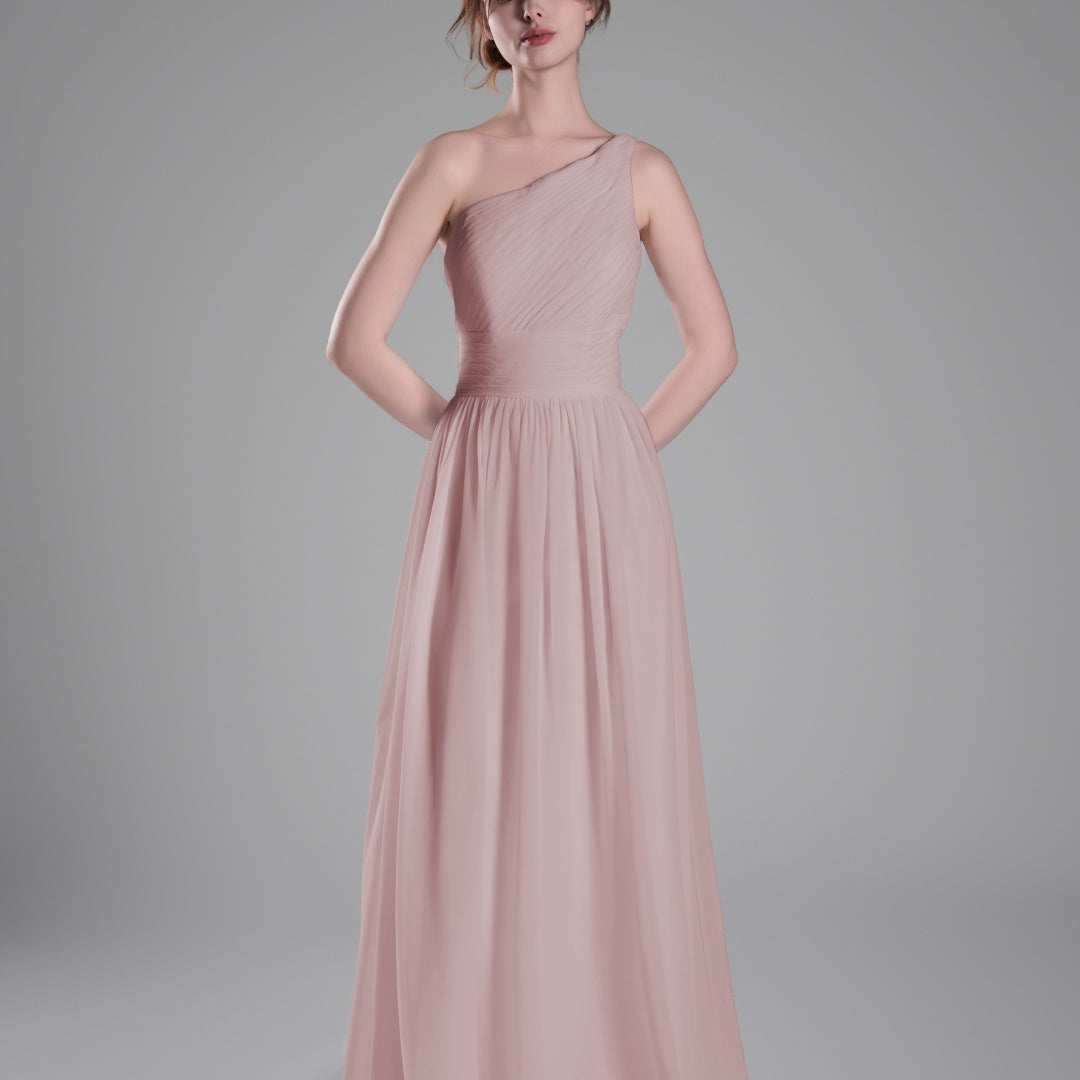 One-Shoulder Lace-Up Back Pleated A-Line Dresses