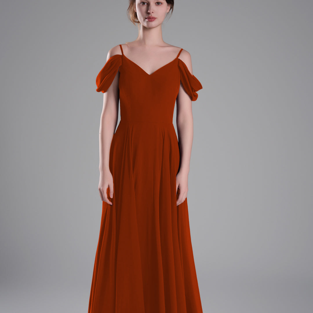 Off-Shoulder Draped Back A-Line Dresses