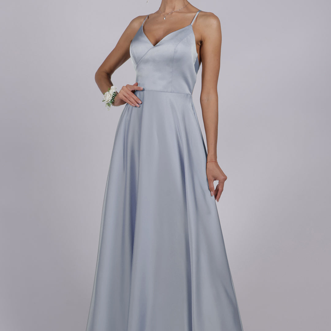V-Neck Spaghetti Straps Cut-Out Maxi Bridemaid Dress