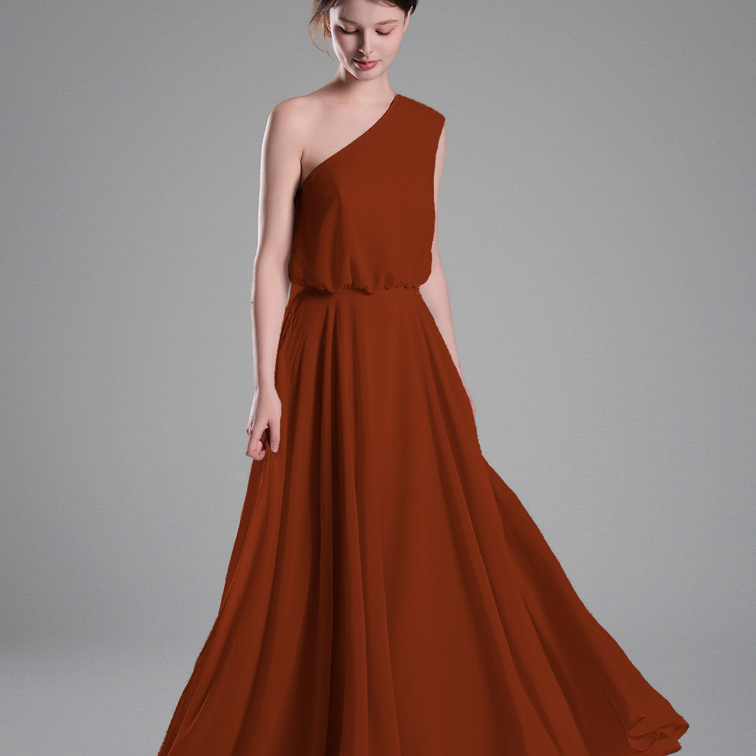 One-Shoulder Flowing Hem A-Line Dresses