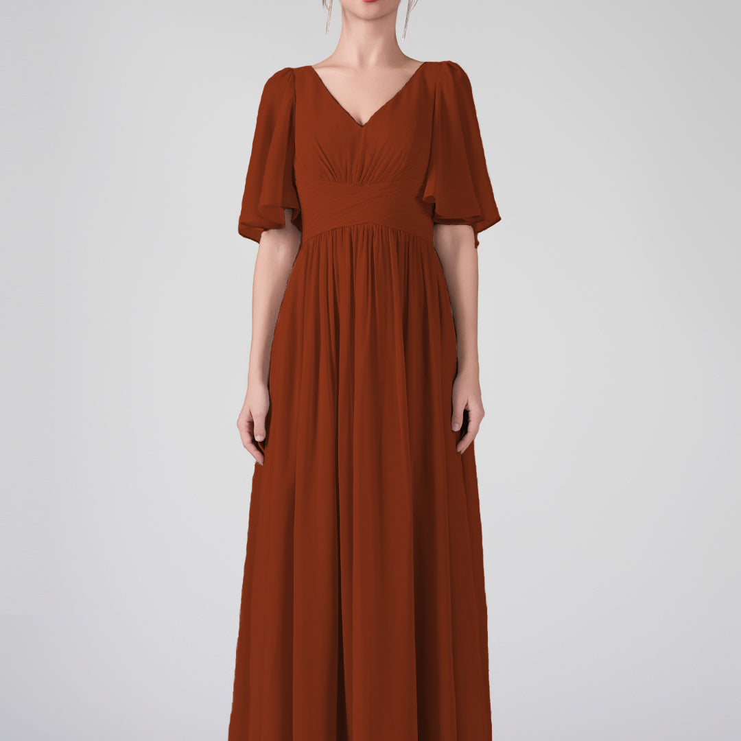 V-Neck Flowing Sleeves A-Line Ruffles Maxi Dresses