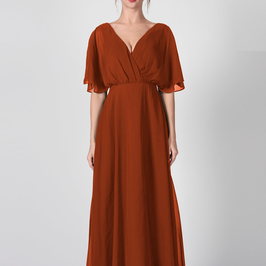 Open Back V-Neck Split Chiffon Maxi Dresses