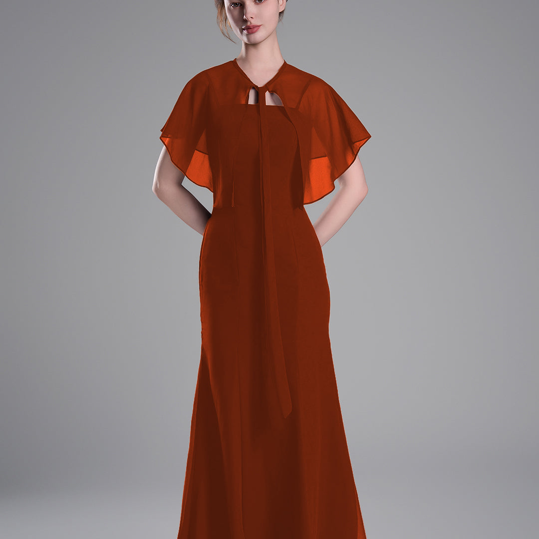 Detachable Chiffon Cape Floor-Length Mermaid Dresees