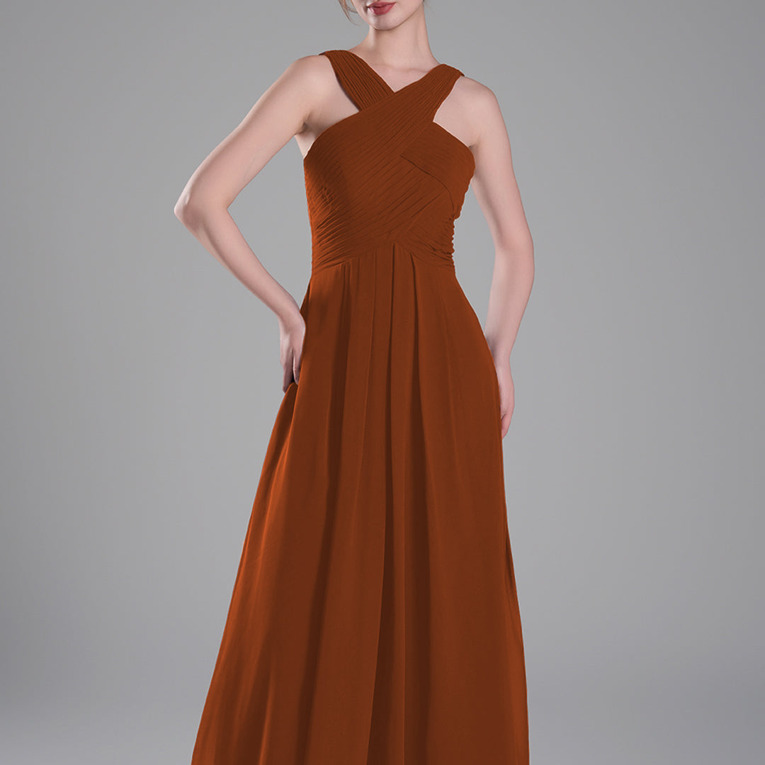 Crossed Straps Ruched Bodice A-Line Dresses