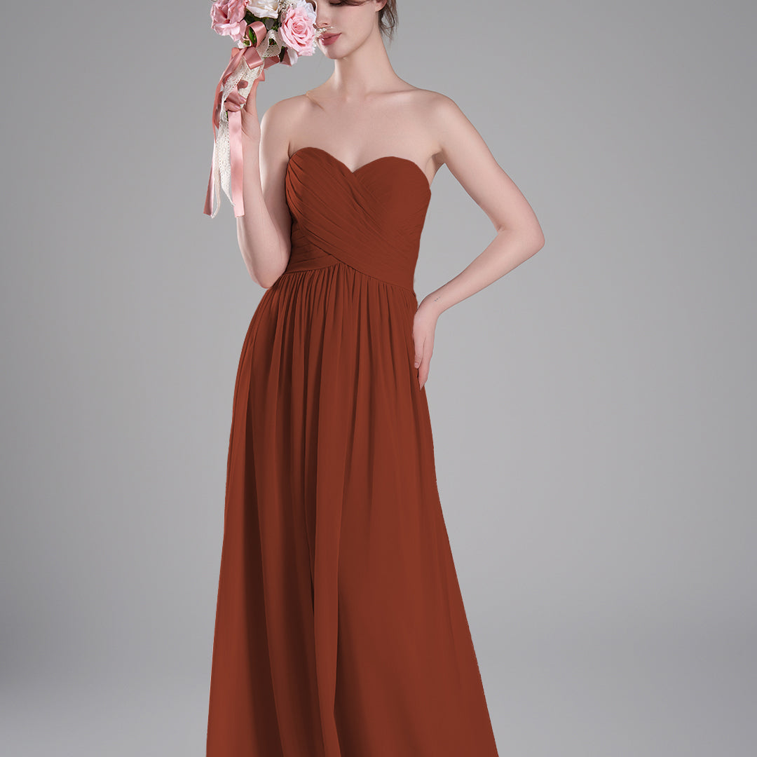 Sweetheart Neck Pleated Flowing A-Line Silhouette Dresses