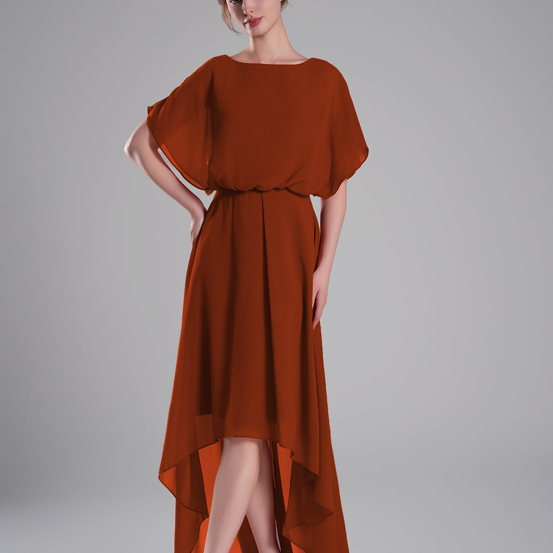 Boat Neck Open Back Flowing A-Line Dresses