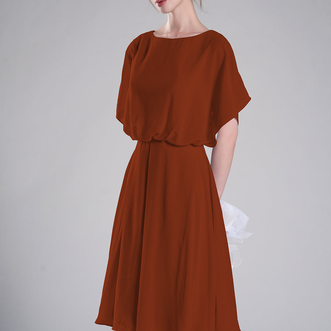 Round Neck Draped Sleeves Tie Detail Dresses