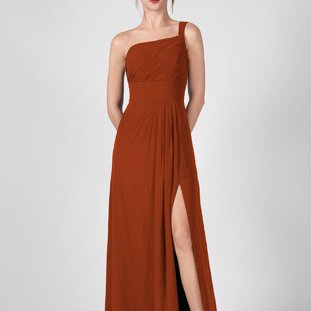 One Shoulder A-Line Side Split Chiffon Maxi Dresses