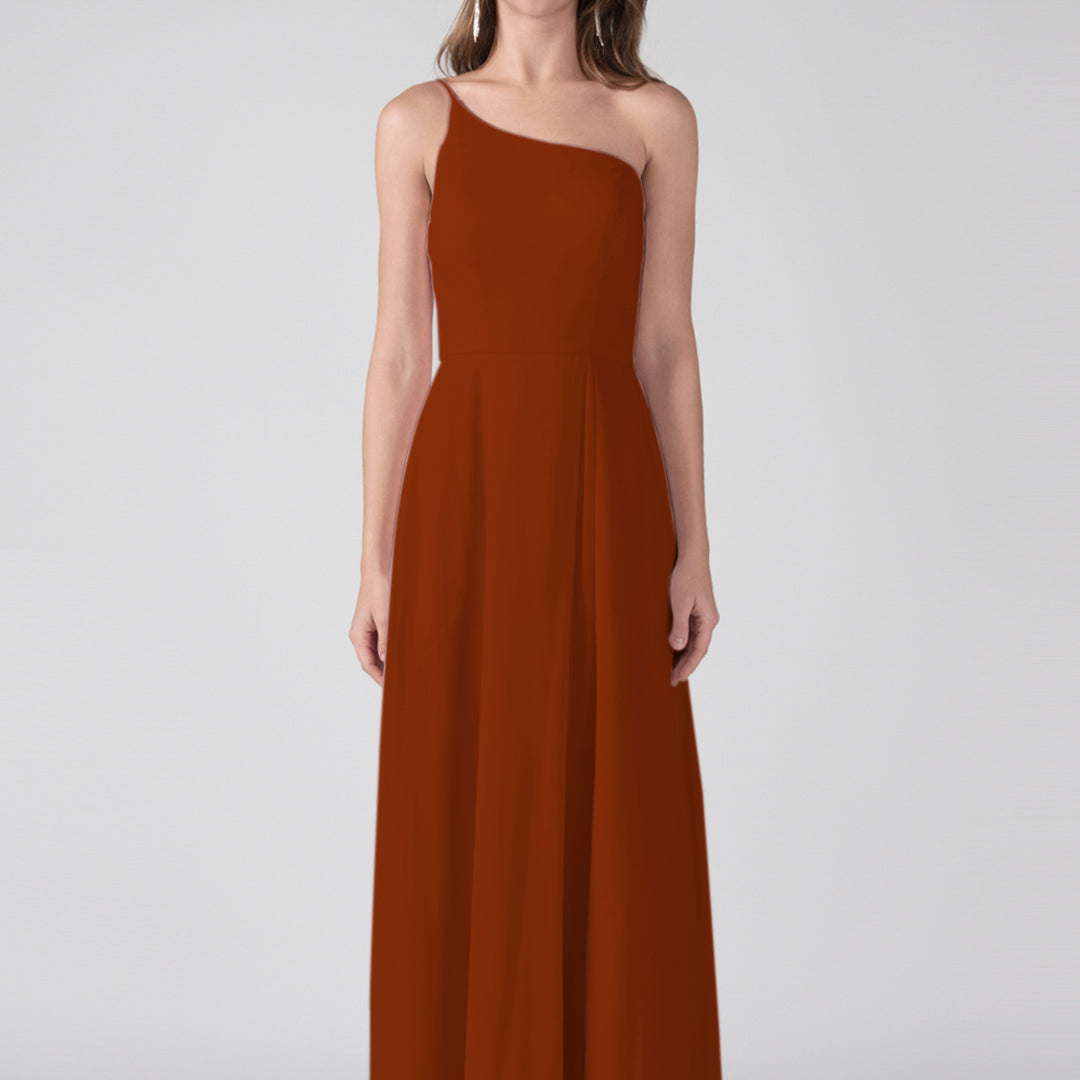 One Shoulder A-Line Side Split Floor-Length Dress
