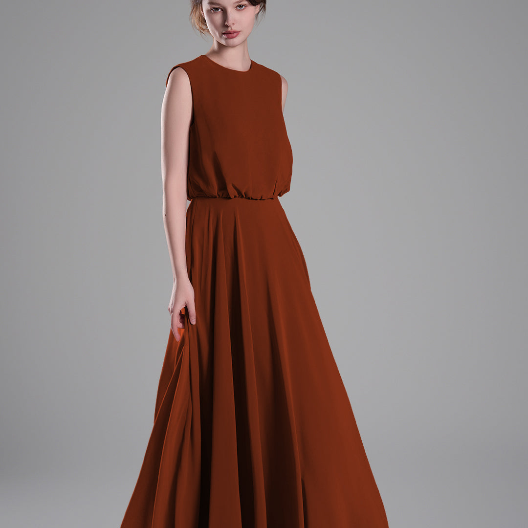 Sleeveless Round Neck Blackless A-Line Dresses