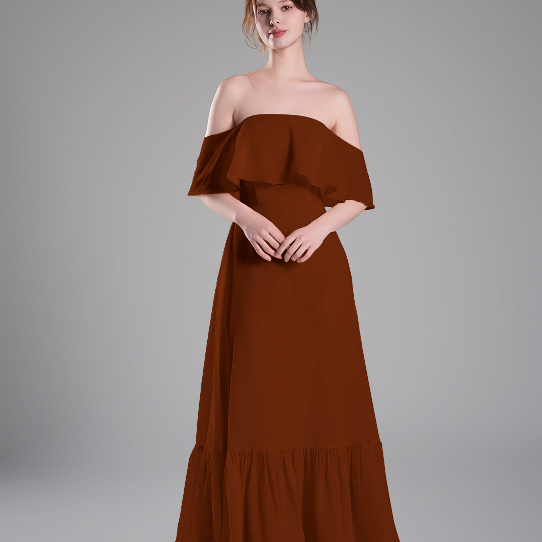Off-Shoulder Ruffle Detailing Tiered Hemline Dresses