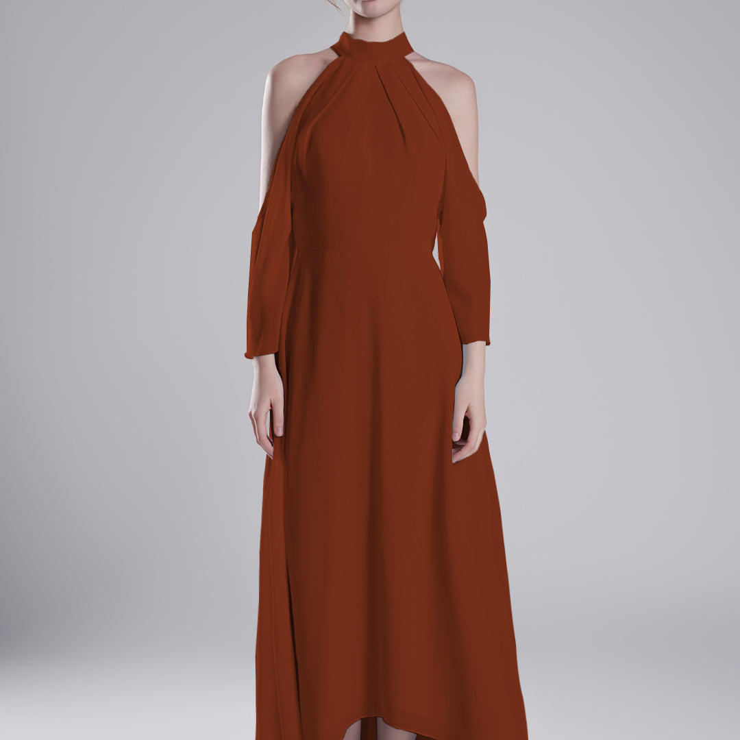 Back Tie Halter Neckline Tulle Long Sleeve Dresses