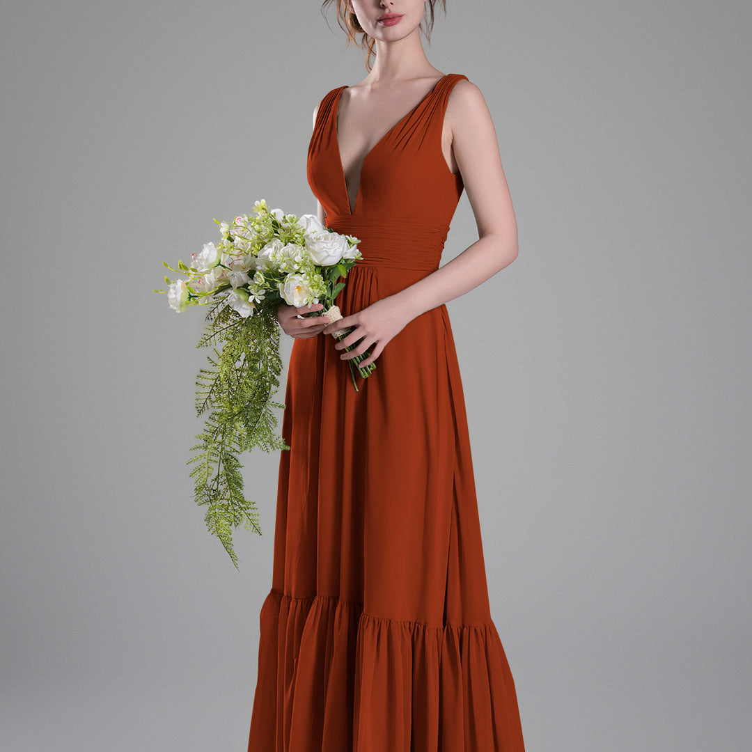 Sexy V-Neck Patchwork Chiffon Maxi Dress