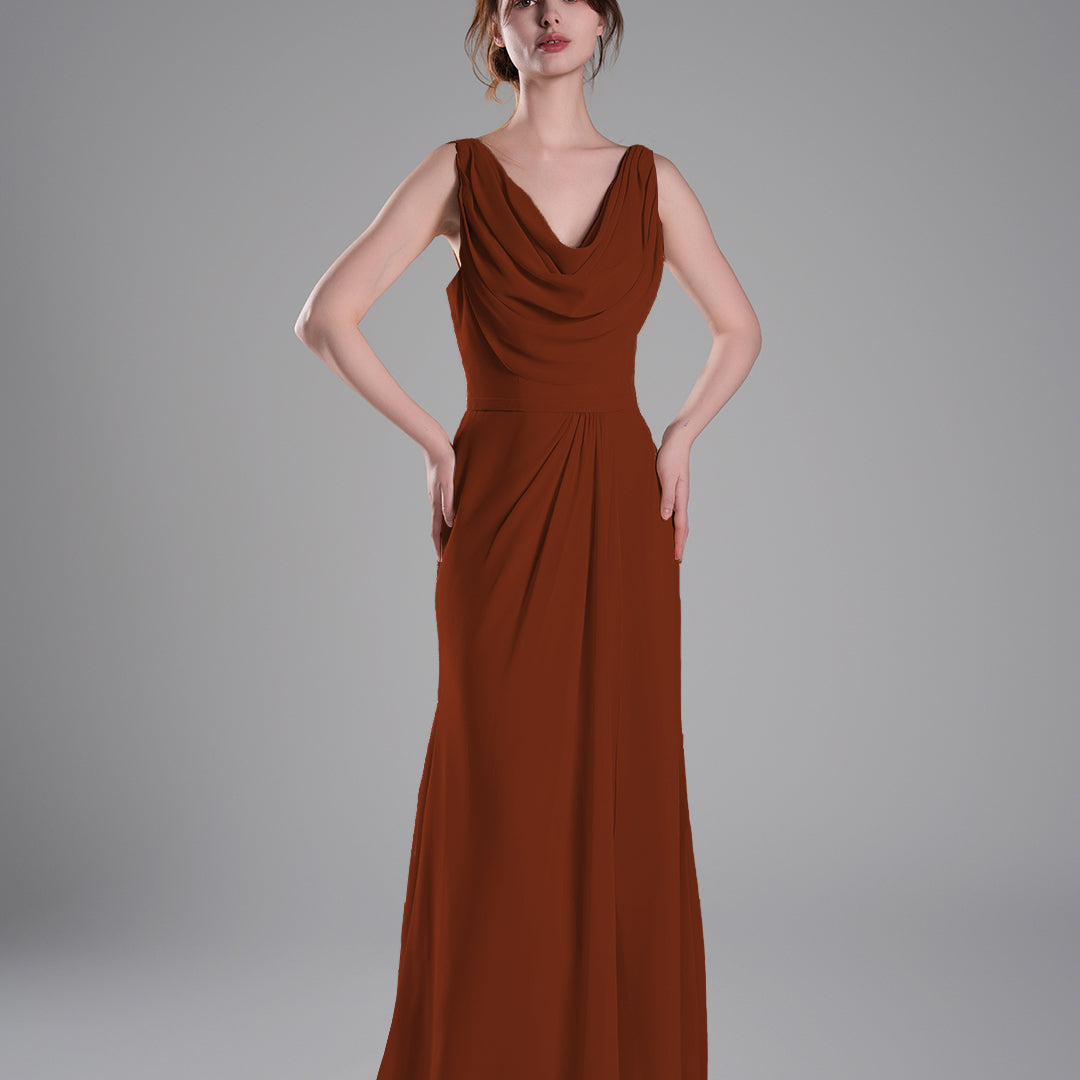 Cowl Neckline Fitted Bodice Asymmetrical Dresses