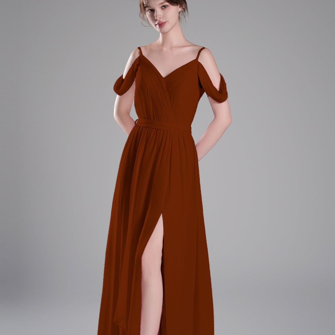 Off-Shoulder Adjustable Waist Tie Pleated Dresses