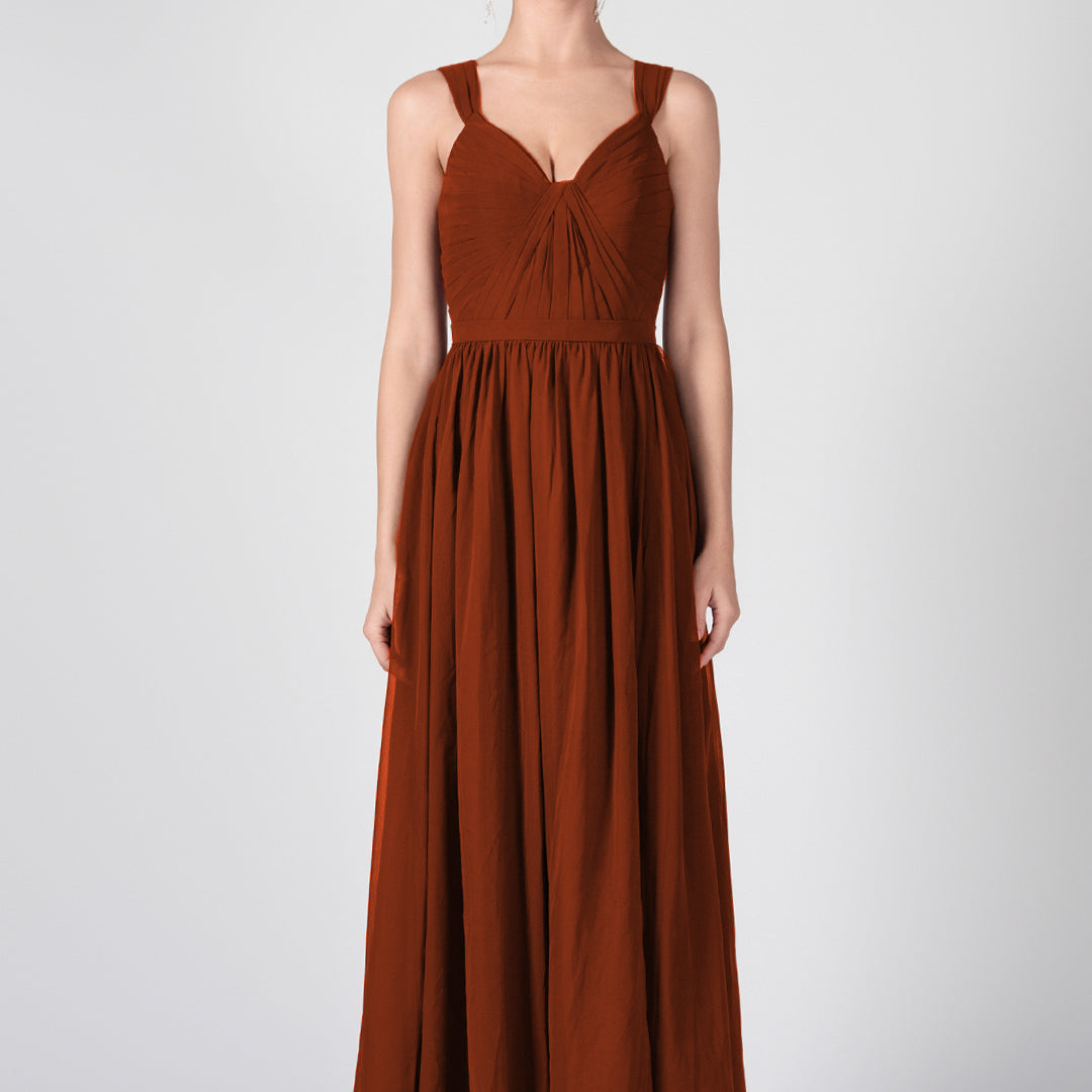 Ruched V-Neck Strappy Split Maxi Dresses