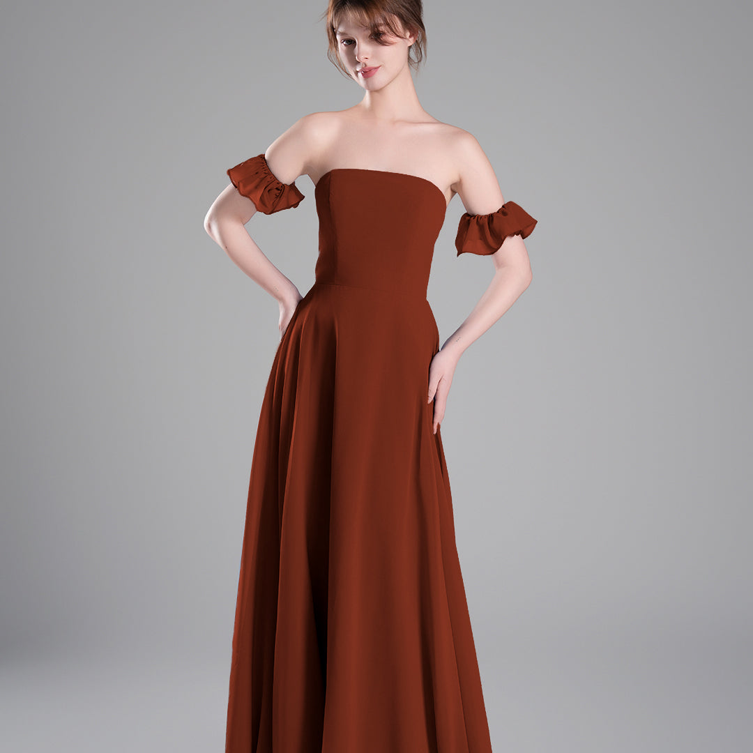 Off-Shoulder Ruffle Sleeves Figure Bodice A-line Dresses