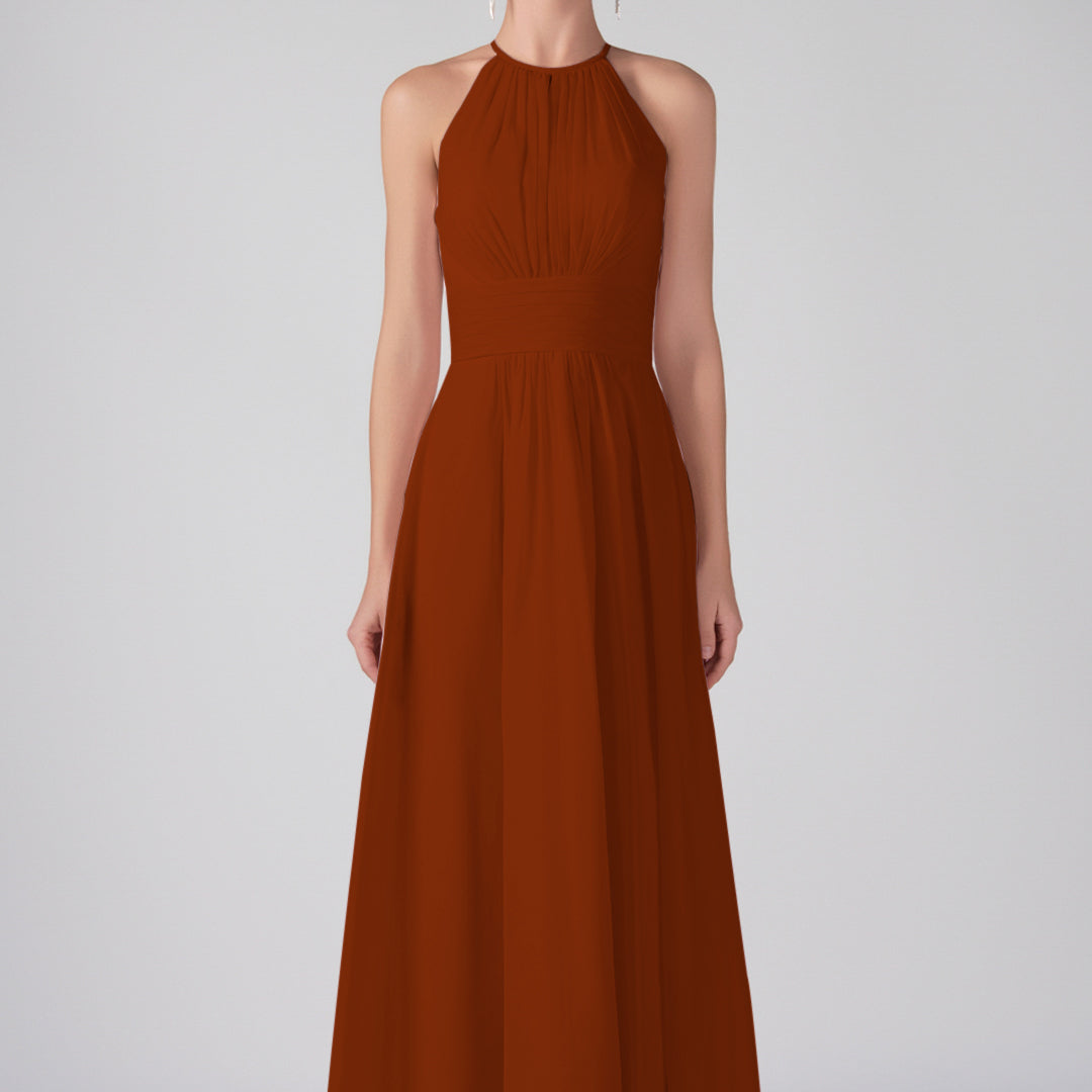 Robe longue chic à volants et bretelles licou