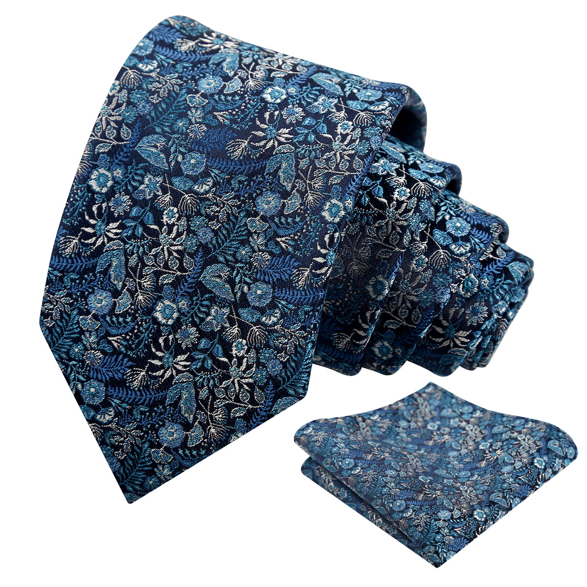 Mens Fresh Ditsy Floral Tie Set with Pocket Square for Spring Events-930