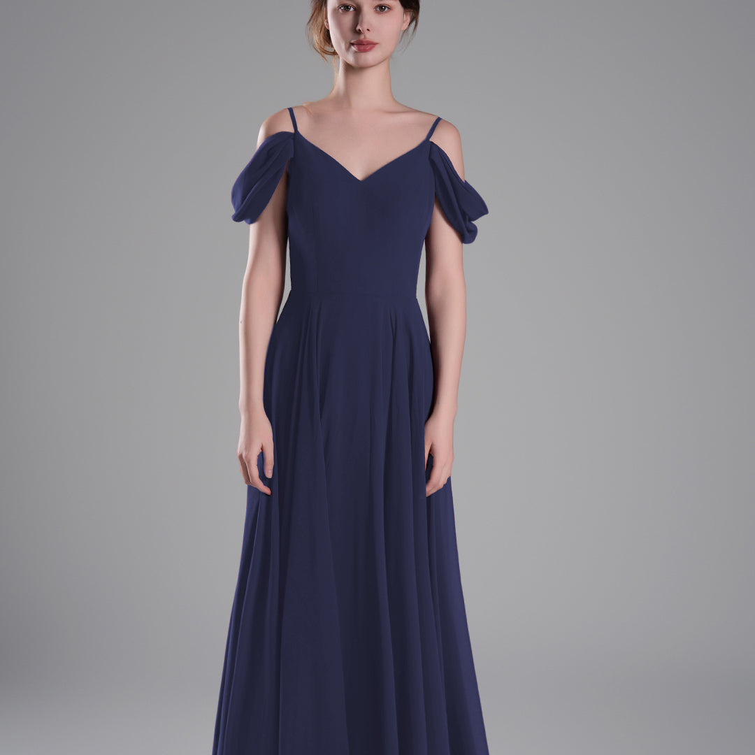 Off-Shoulder Draped Back A-Line Dresses