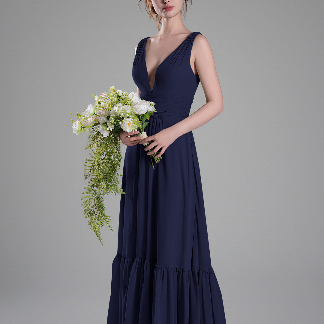 Sexy V-Neck Patchwork Chiffon Maxi Dress