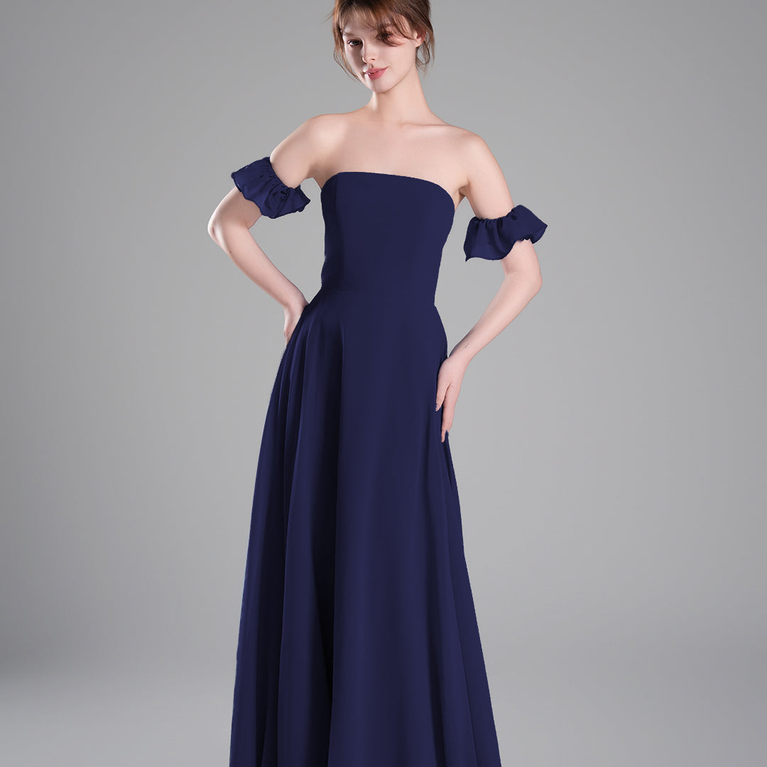 Off-Shoulder Ruffle Sleeves Figure Bodice A-line Dresses