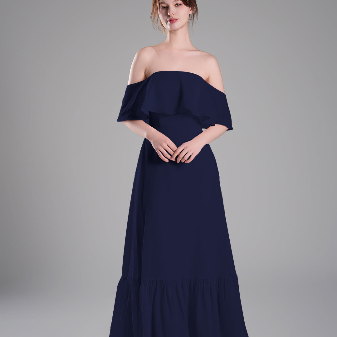 Off-Shoulder Ruffle Detailing Tiered Hemline Dresses