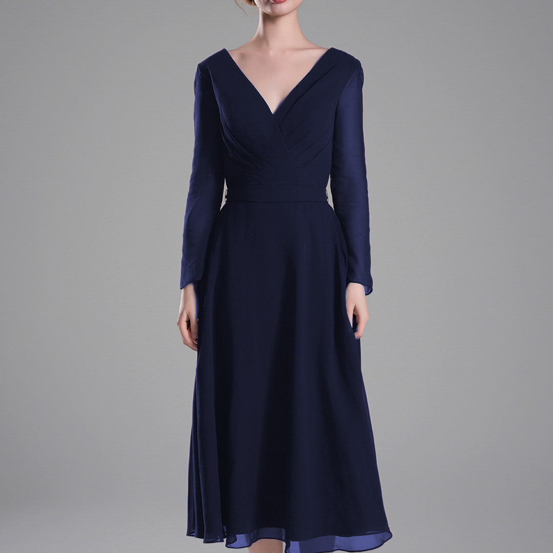 Flattering V-Neck Long Sleeves Tied Dresses