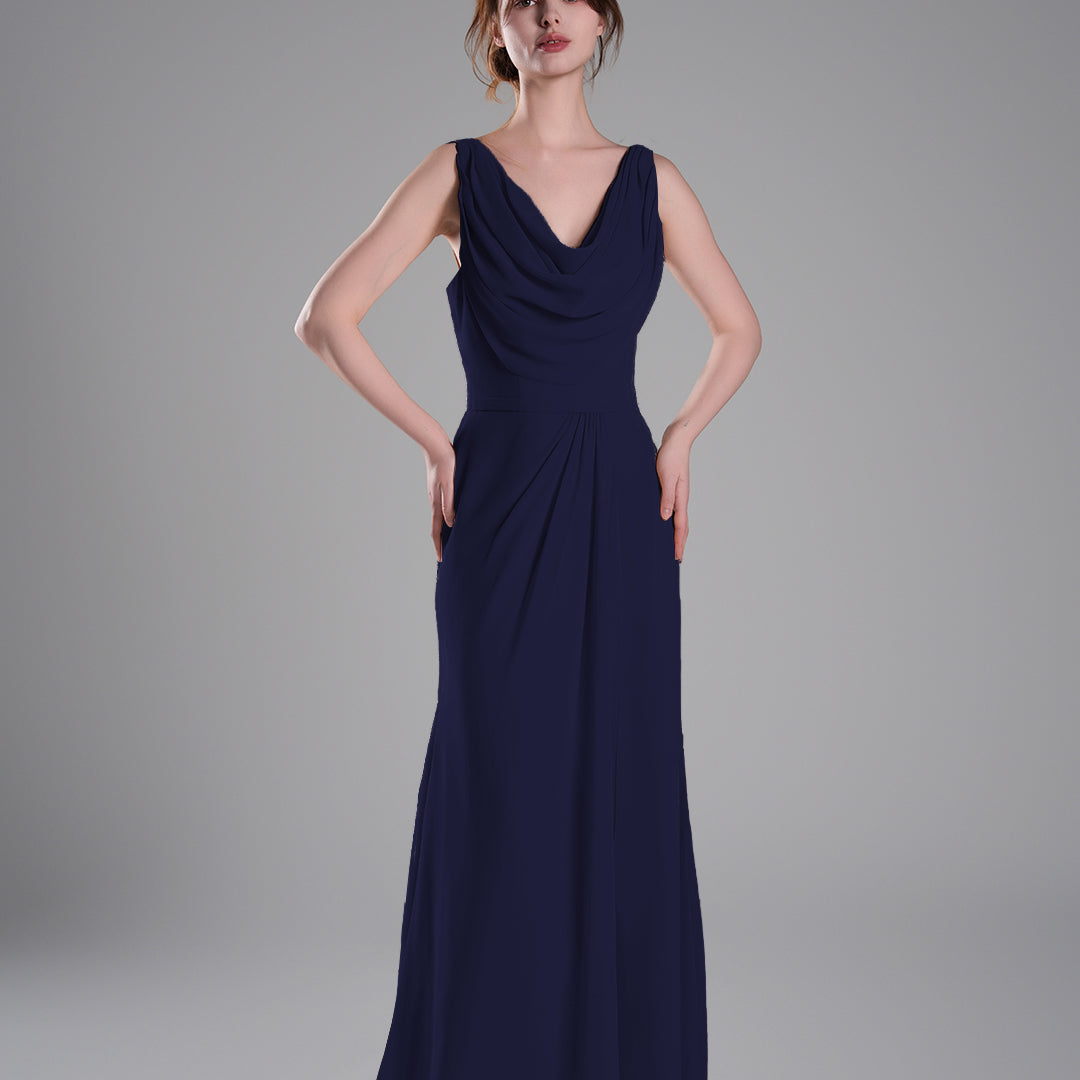 Cowl Neckline Fitted Bodice Asymmetrical Dresses