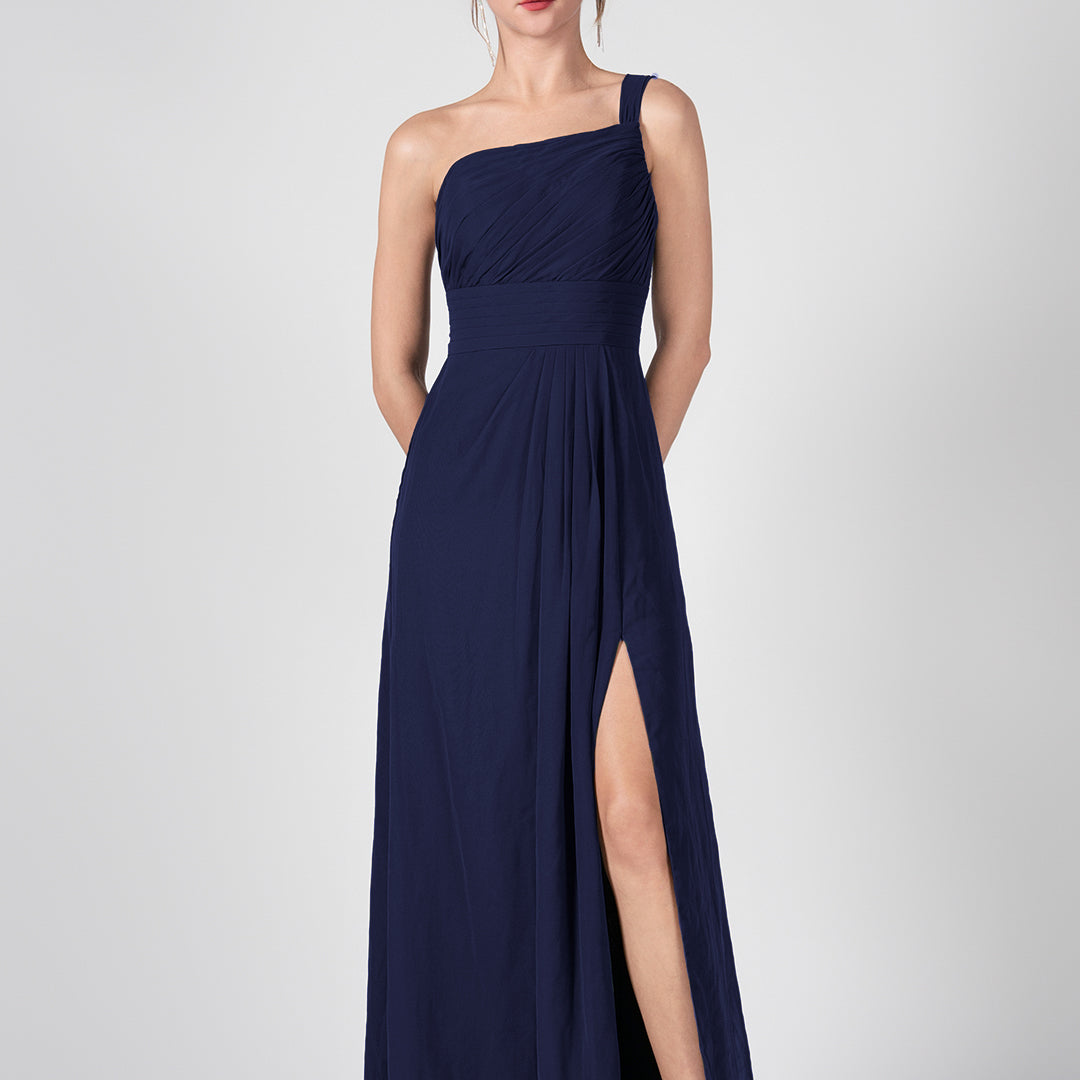 One Shoulder A-Line Side Split Chiffon Maxi Dresses