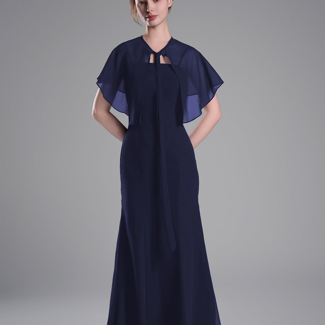 Detachable Chiffon Cape Floor-Length Mermaid Dresees
