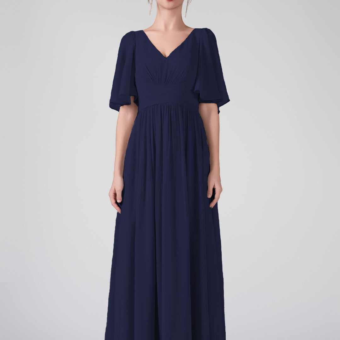 V-Neck Flowing Sleeves A-Line Ruffles Maxi Dresses