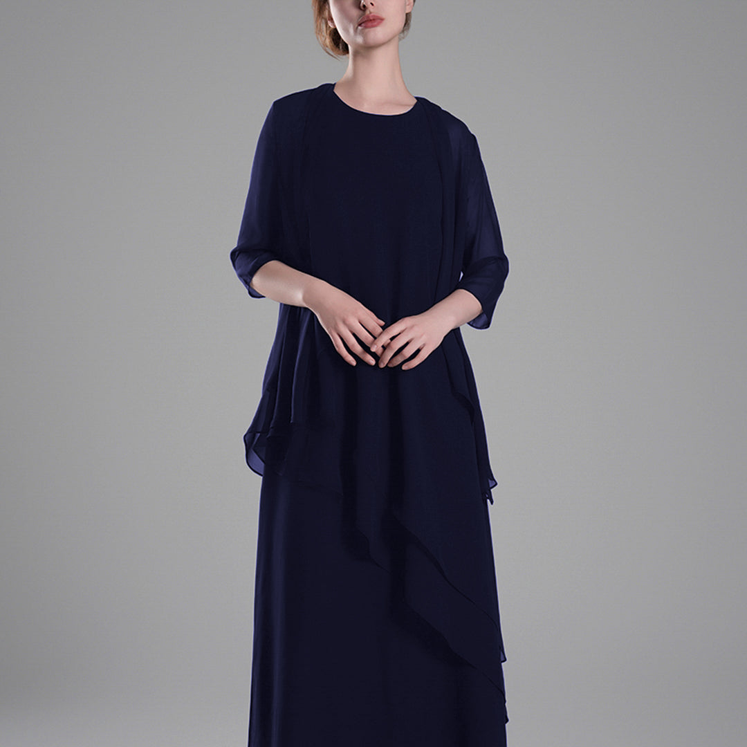 Classic Round Neck Sheer Sleeves Two-Piece Dresses