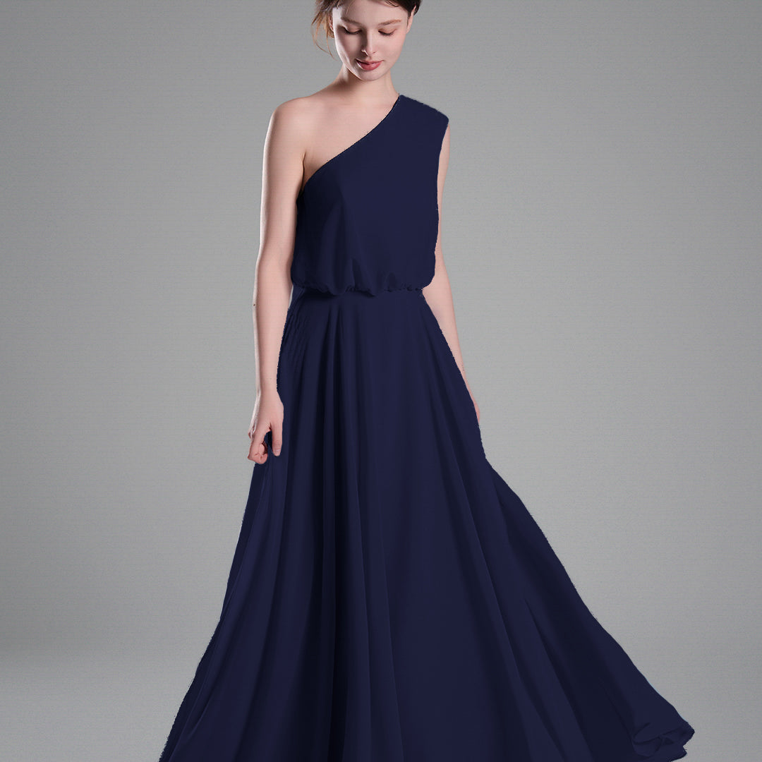 One-Shoulder Flowing Hem A-Line Dresses