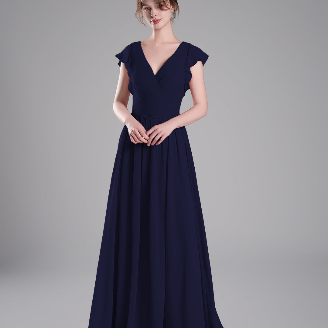 Flutter Sleeves Pleated Bodice Open Back Dresses