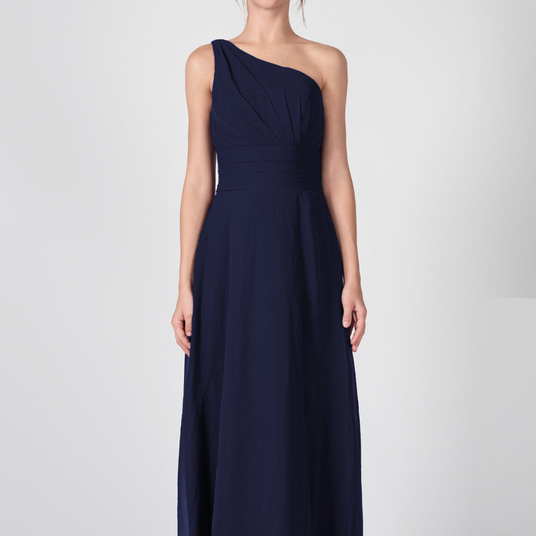 Kleider mit One-Shoulder-Träger, Plissee und geteilter Taille