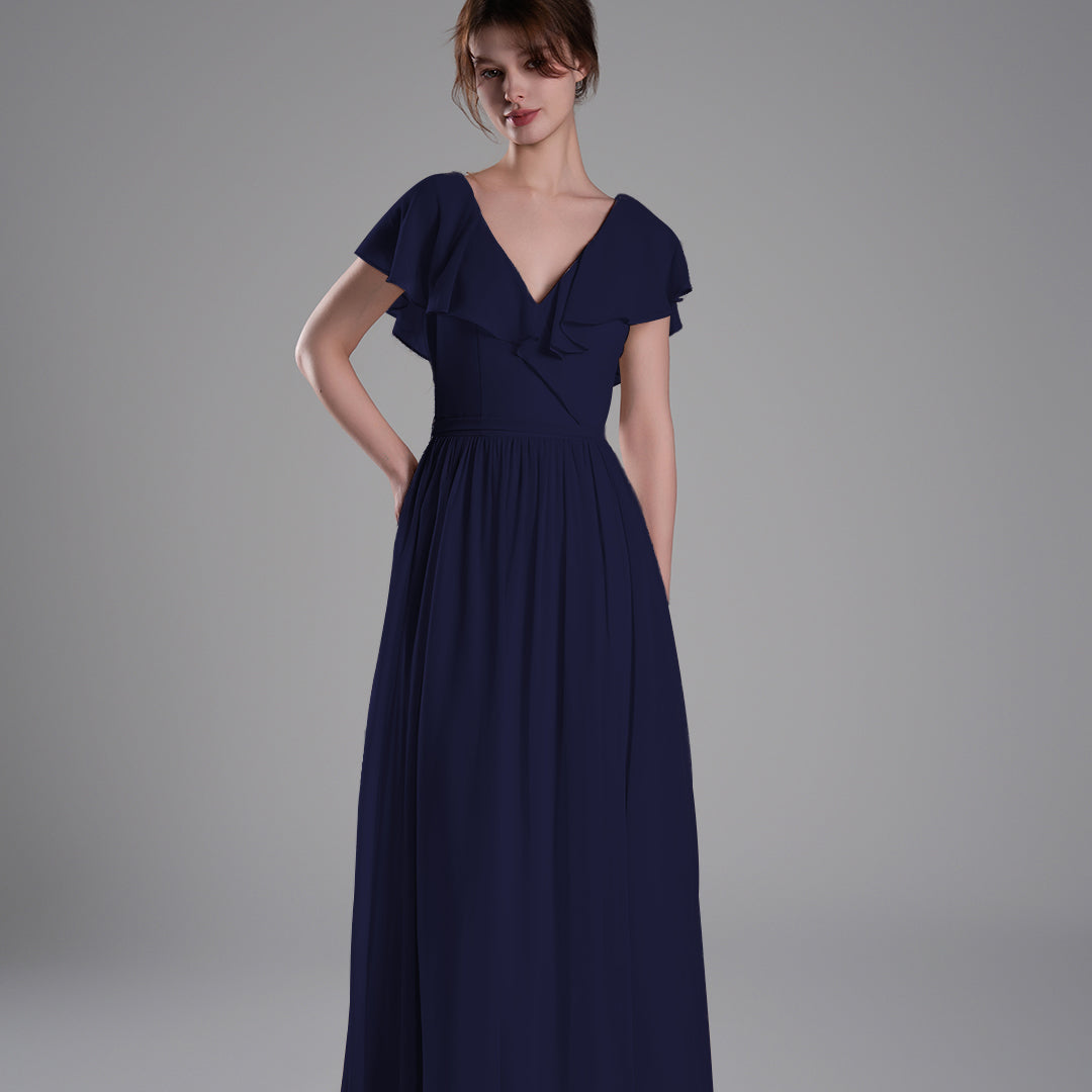 Deep V-Neckline Flutter Sleeves Tie Detail Dresses