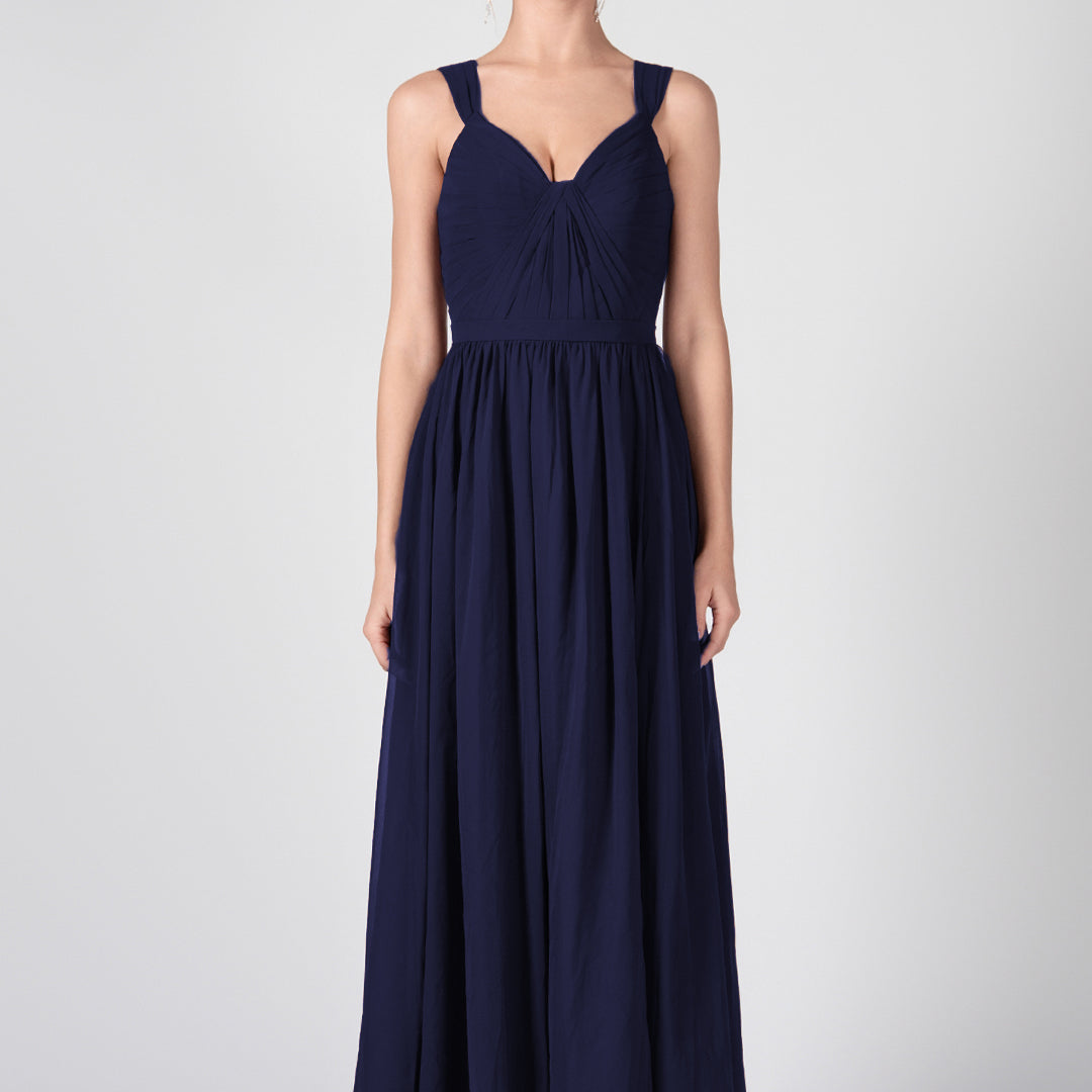 Ruched V-Neck Strappy Split Maxi Dresses